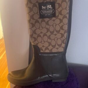 Coach Brown Signature Logo Rain Boot (never worn)
